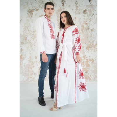 Embroidered Man&Woman Set "Fantasy" white/red